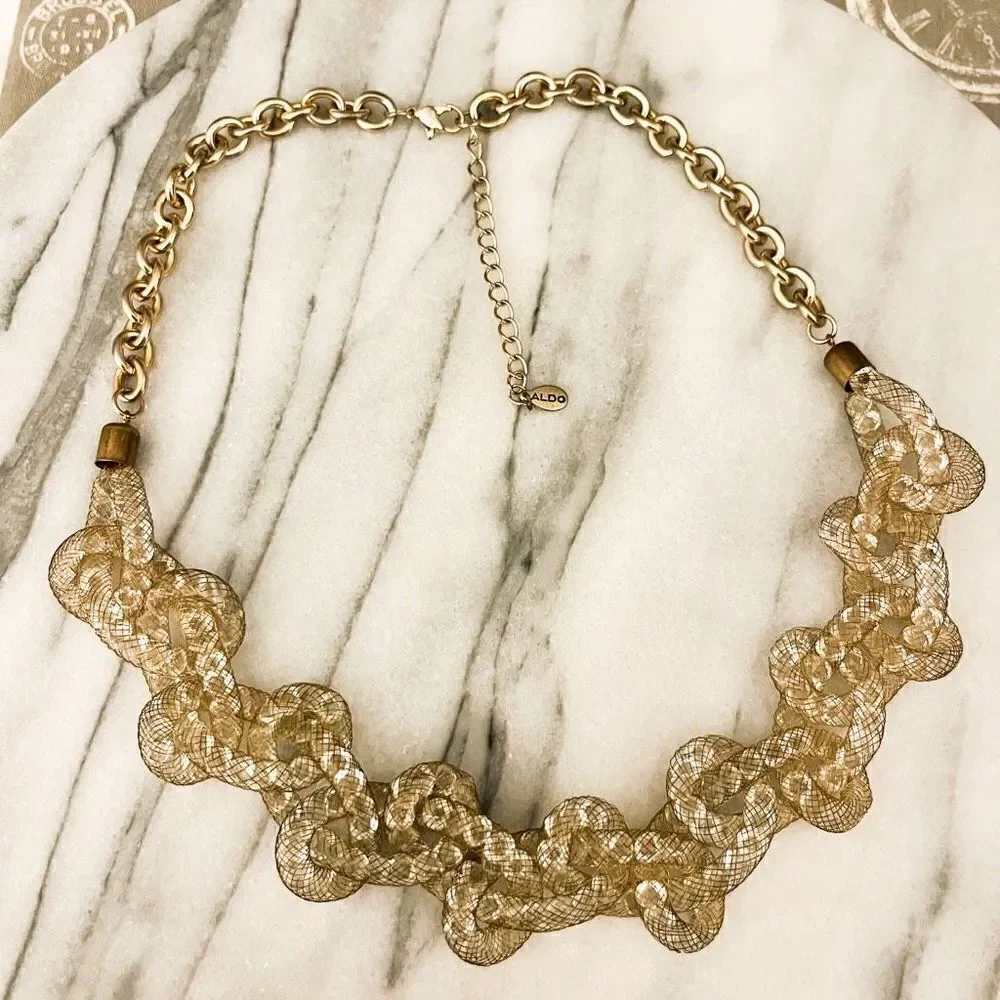 Aldo Gold Mesh Statement Necklace‎ | Chunky Beaded Chain Link